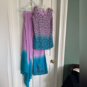 Designer Lavender and pink color combo beautiful 3  plaza set size small